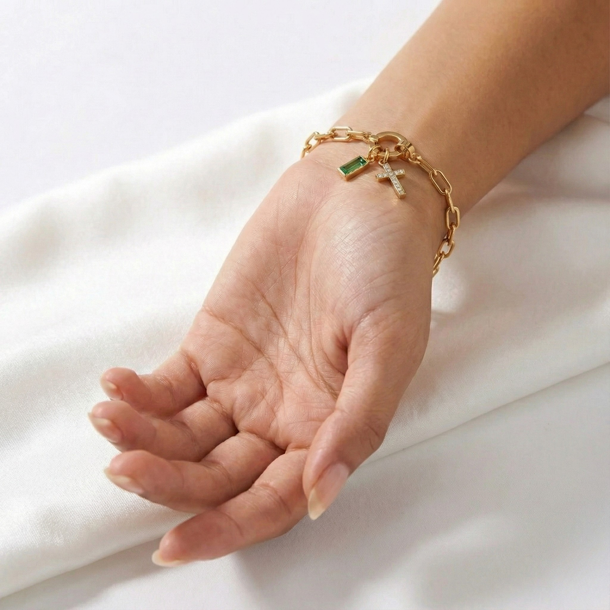 AX Paperclip-armband med Födelsesten och Korsberlock