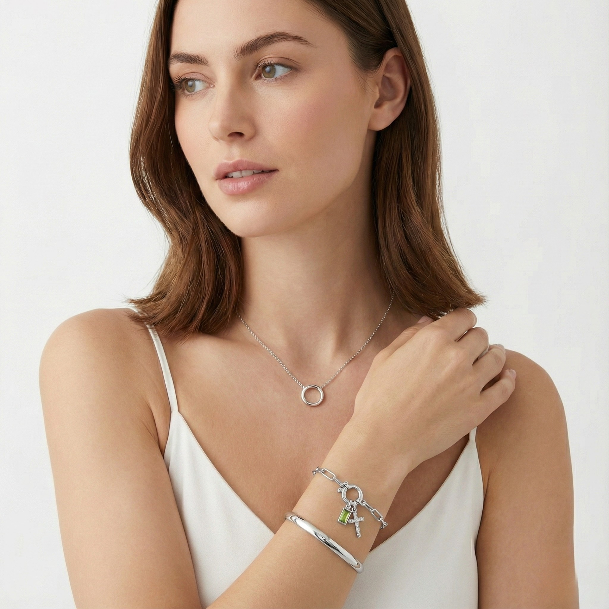 AX Paperclip-armband med Födelsesten och Korsberlock