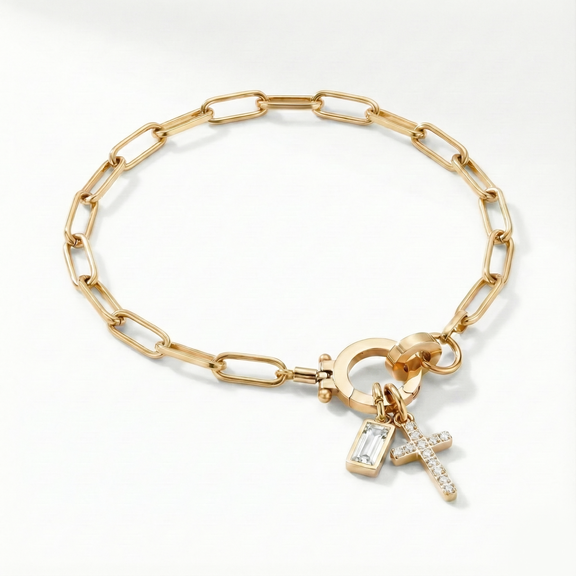 AX Paperclip-armband med Födelsesten och Korsberlock