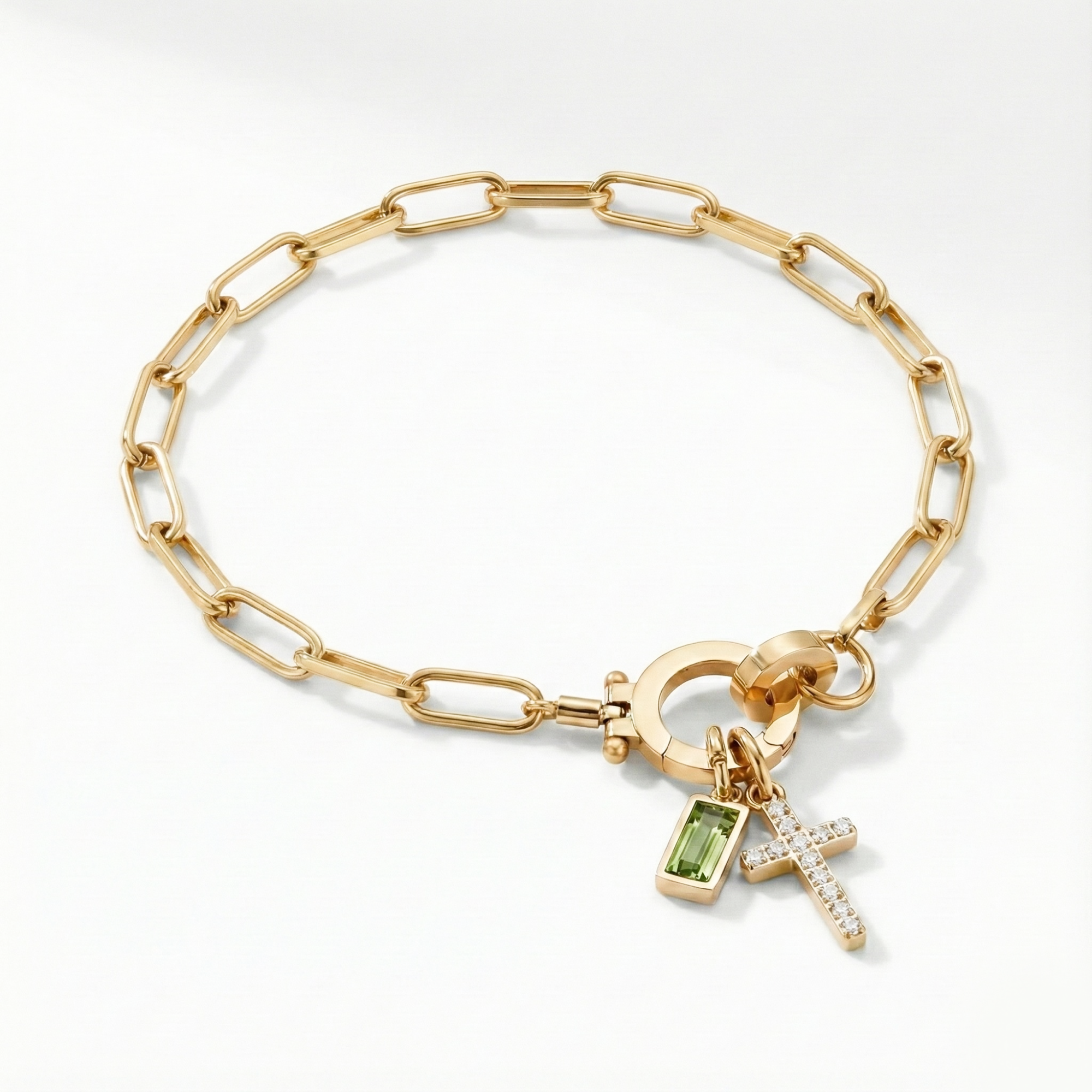 AX Paperclip-armband med Födelsesten och Korsberlock