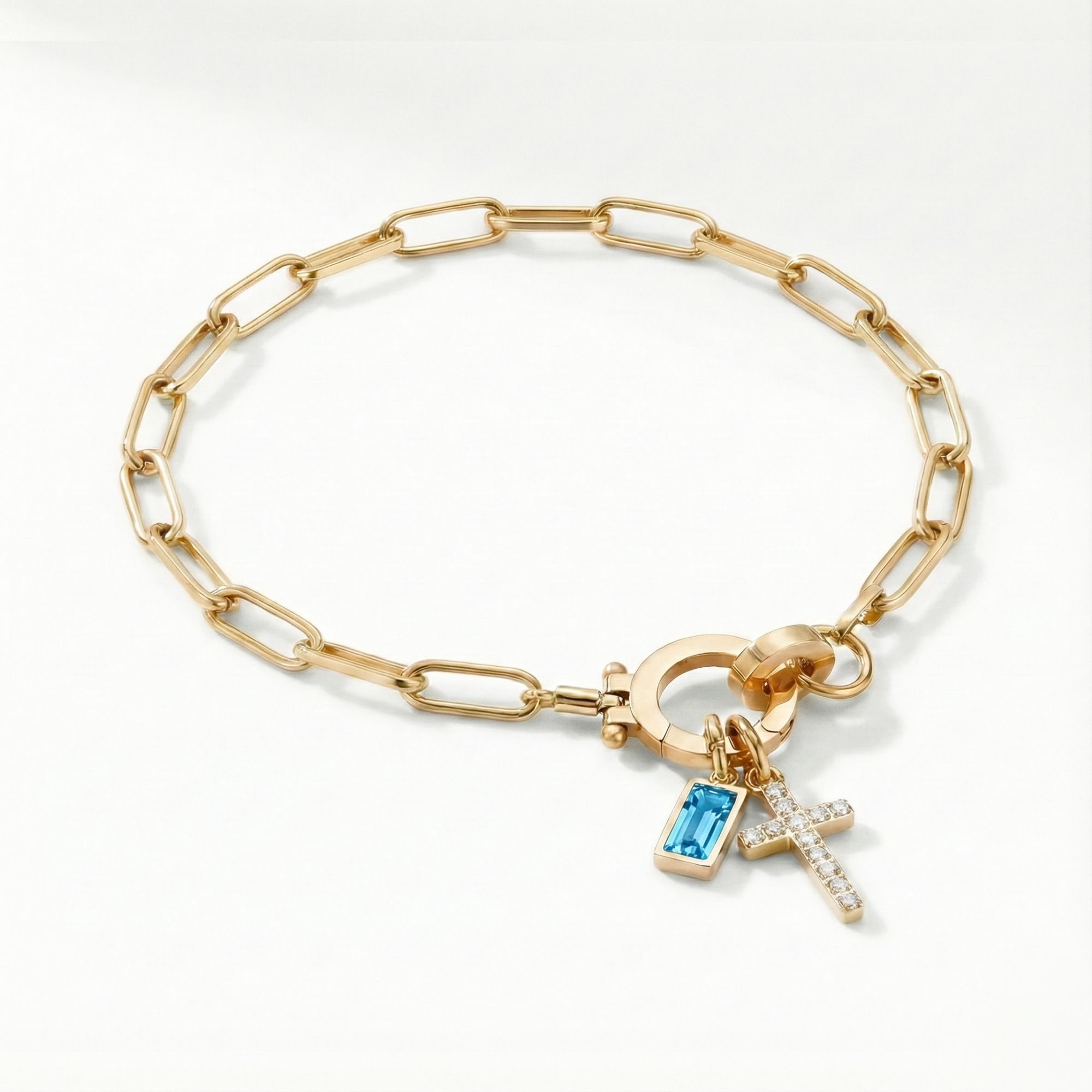AX Paperclip-armband med Födelsesten och Korsberlock
