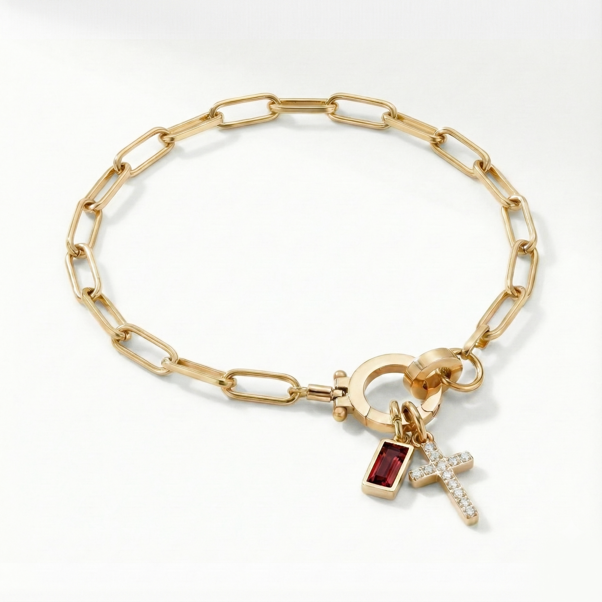 AX Paperclip-armband med Födelsesten och Korsberlock