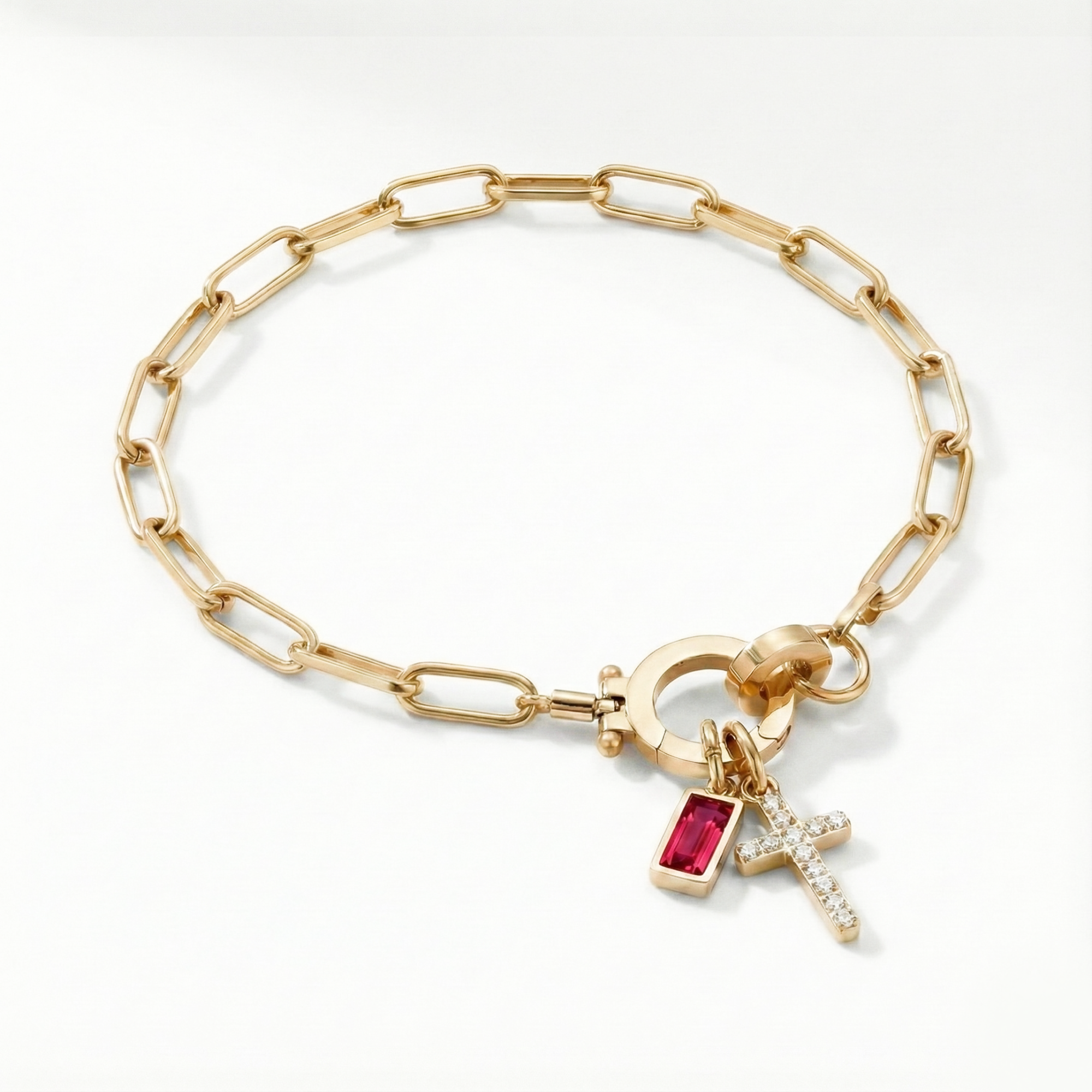 AX Paperclip-armband med Födelsesten och Korsberlock