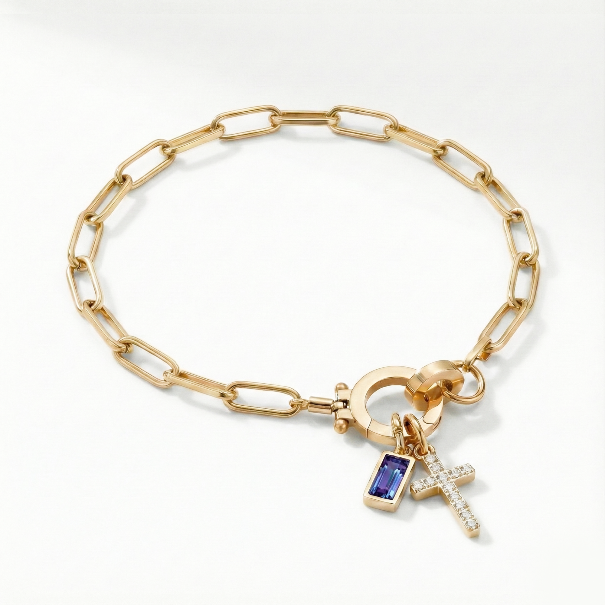 AX Paperclip-armband med Födelsesten och Korsberlock