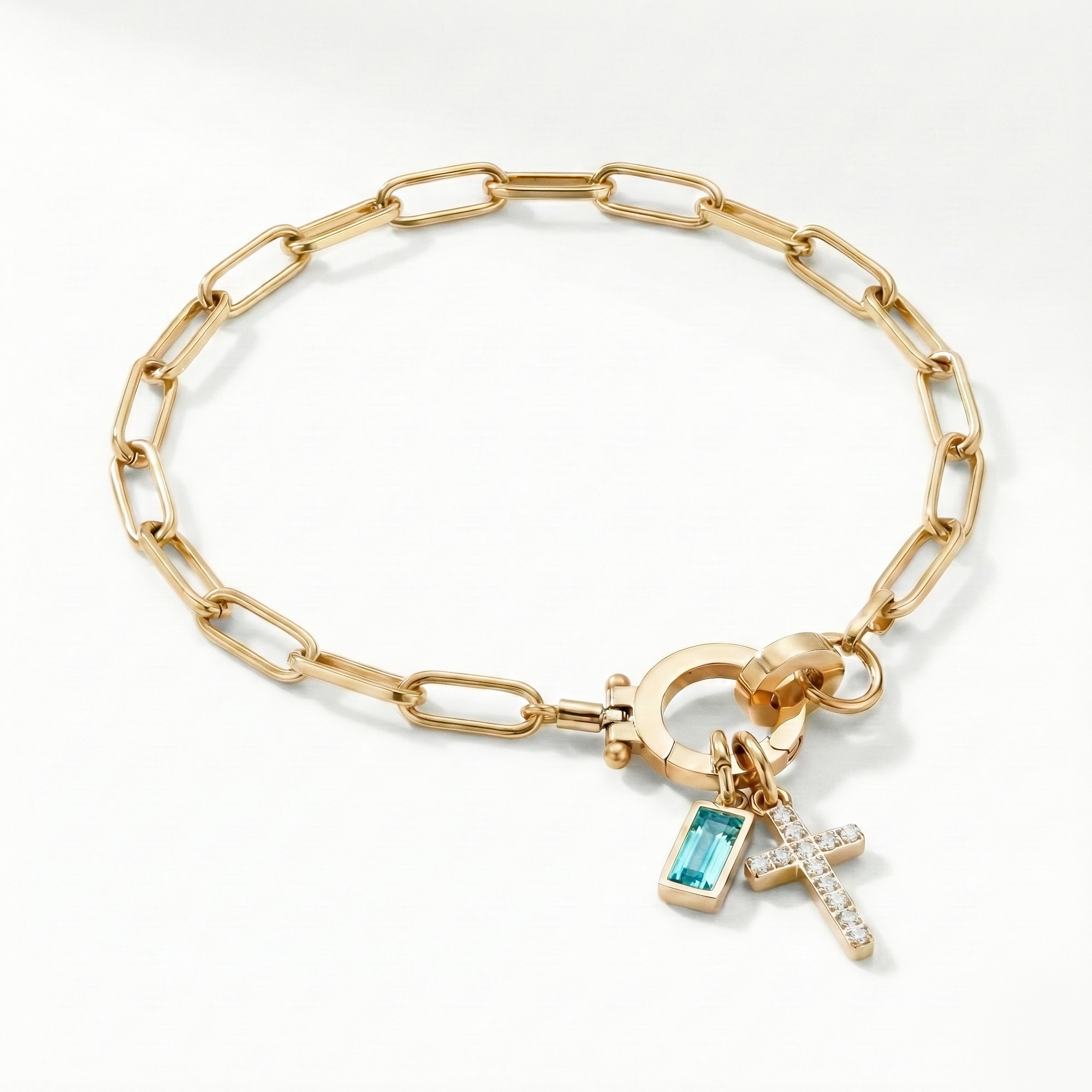 AX Paperclip-armband med Födelsesten och Korsberlock