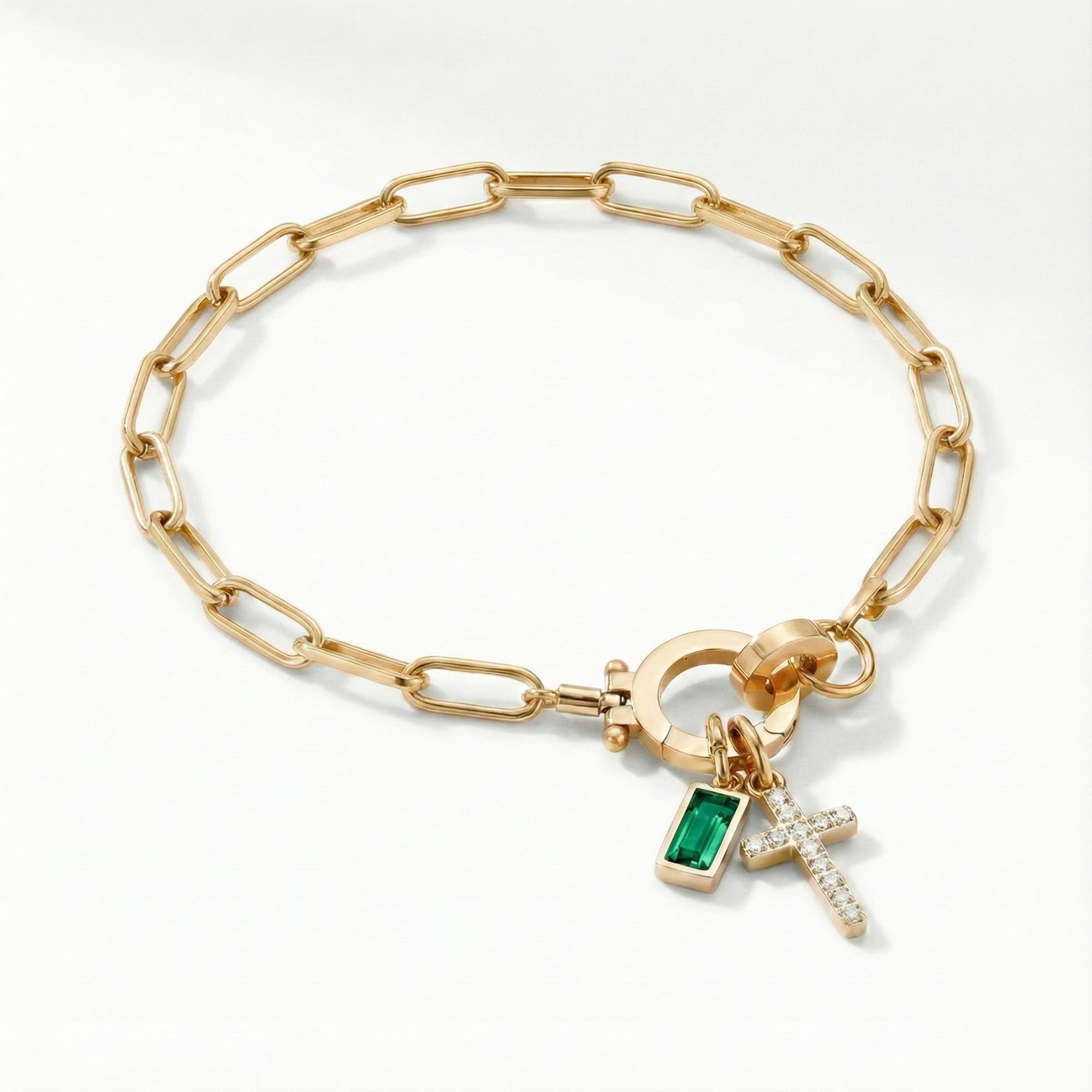 AX Paperclip-armband med Födelsesten och Korsberlock