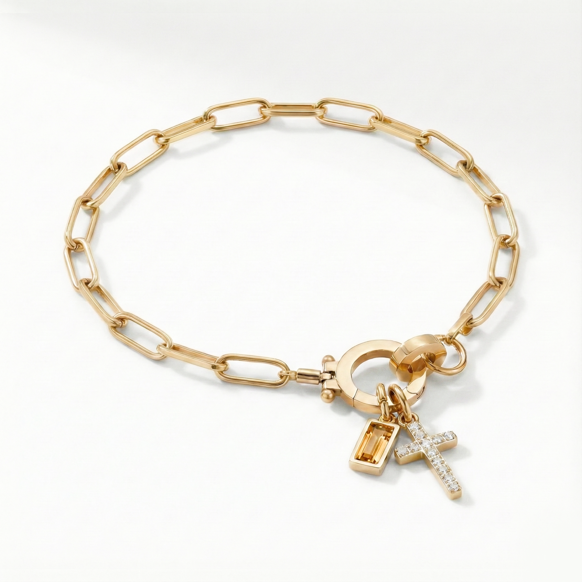 AX Paperclip-armband med Födelsesten och Korsberlock