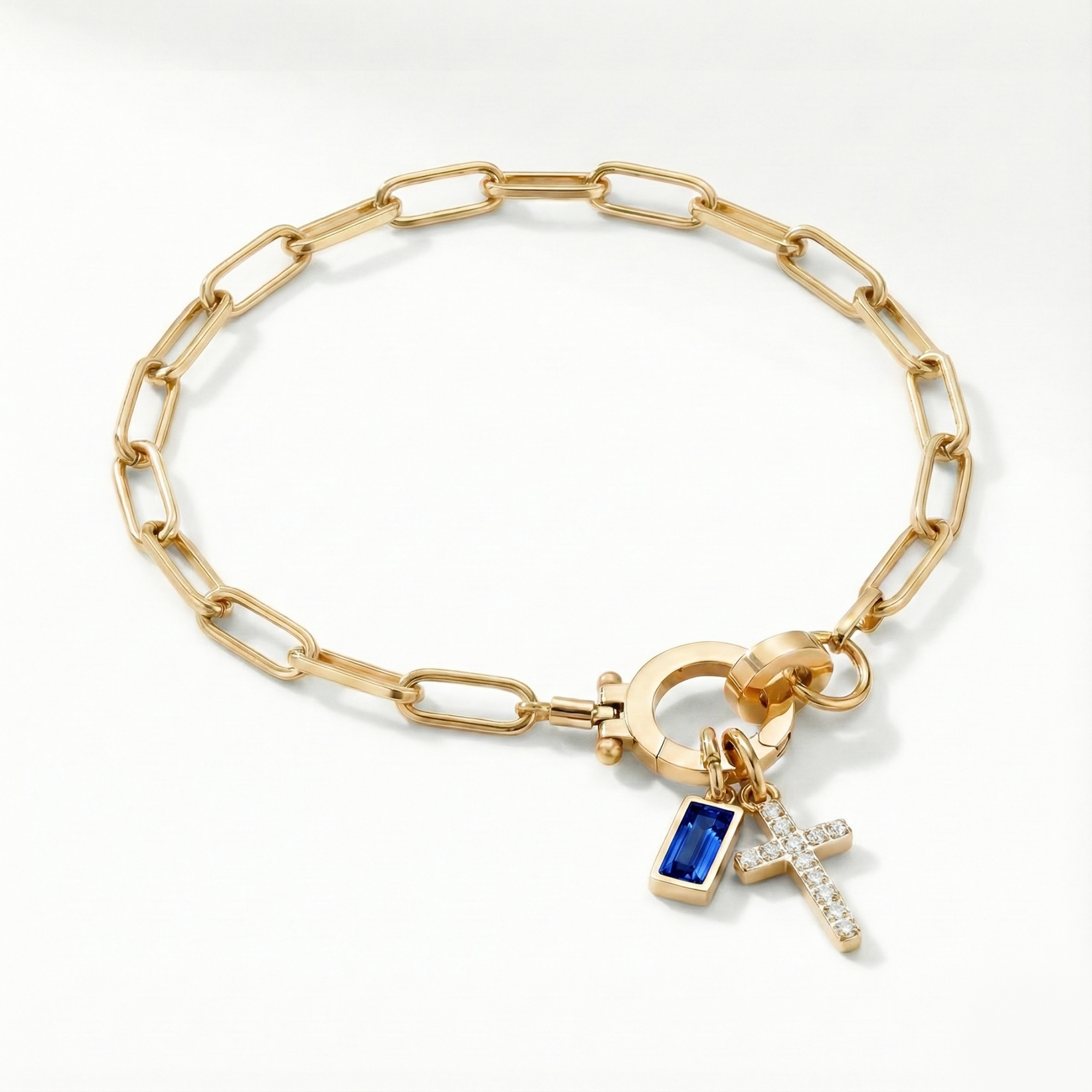 AX Paperclip-armband med Födelsesten och Korsberlock