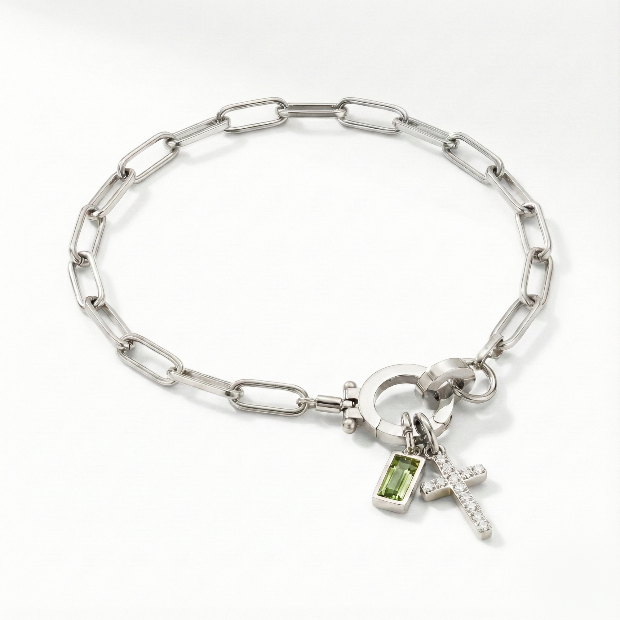 AX Paperclip-armband med Födelsesten och Korsberlock