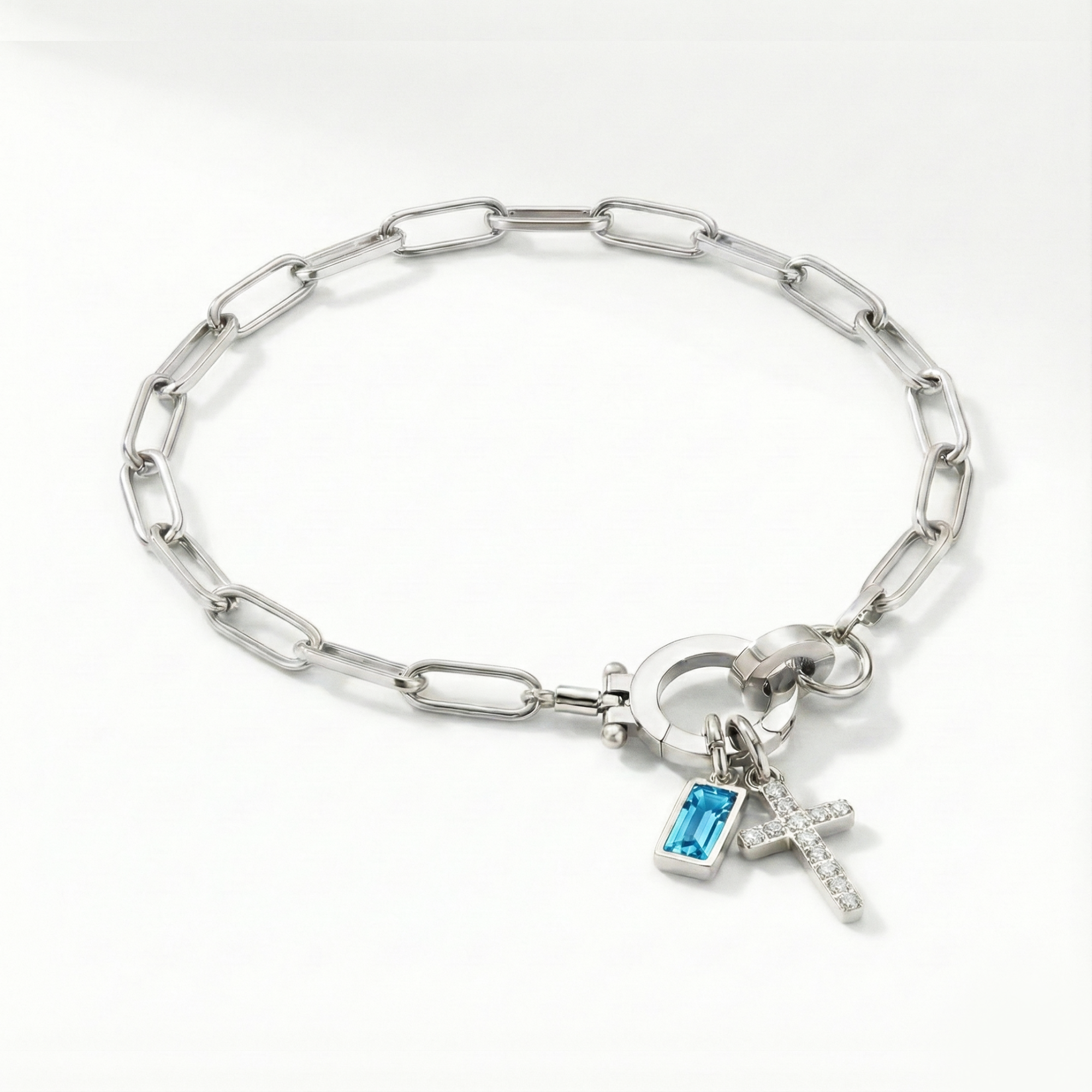 AX Paperclip-armband med Födelsesten och Korsberlock