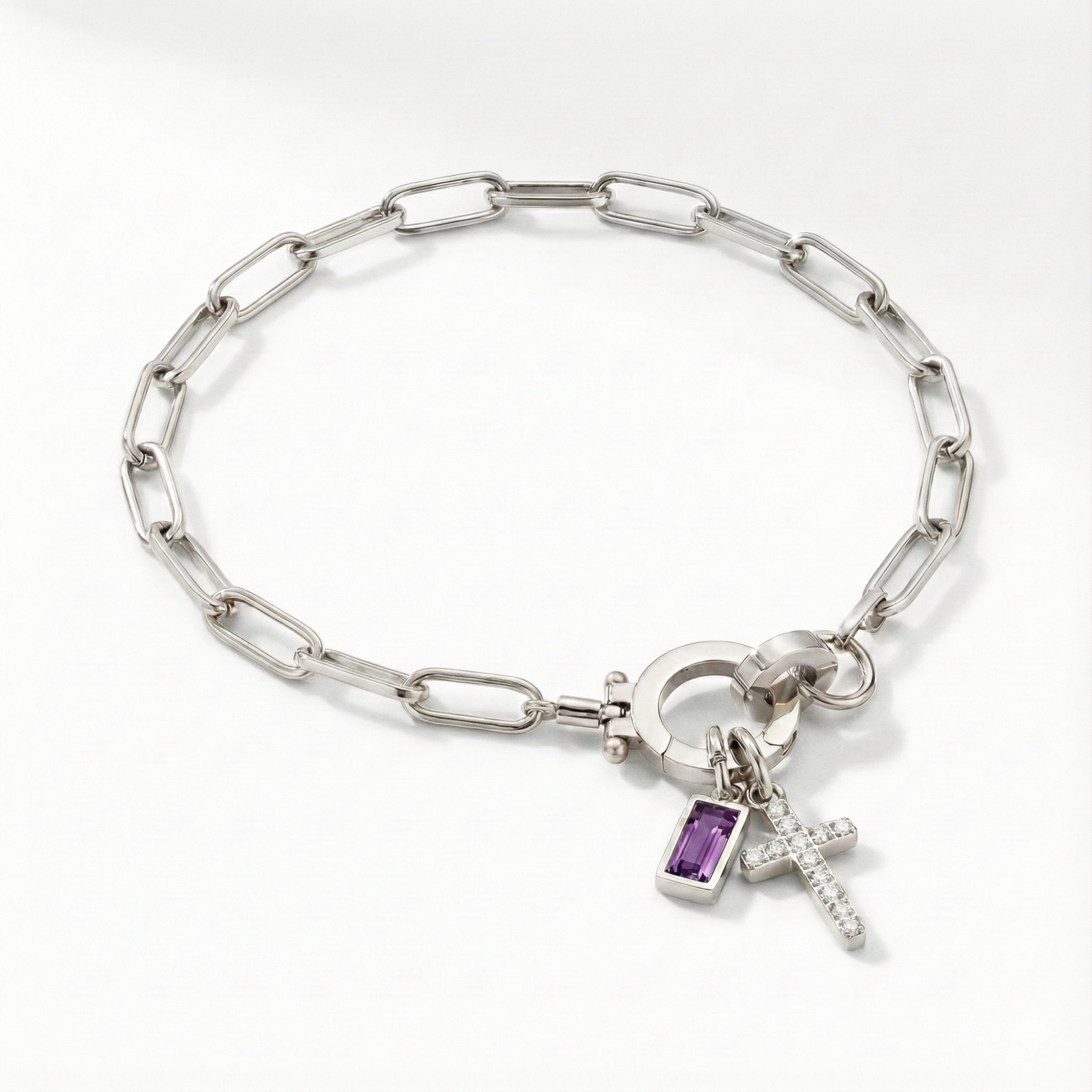 AX Paperclip-armband med Födelsesten och Korsberlock