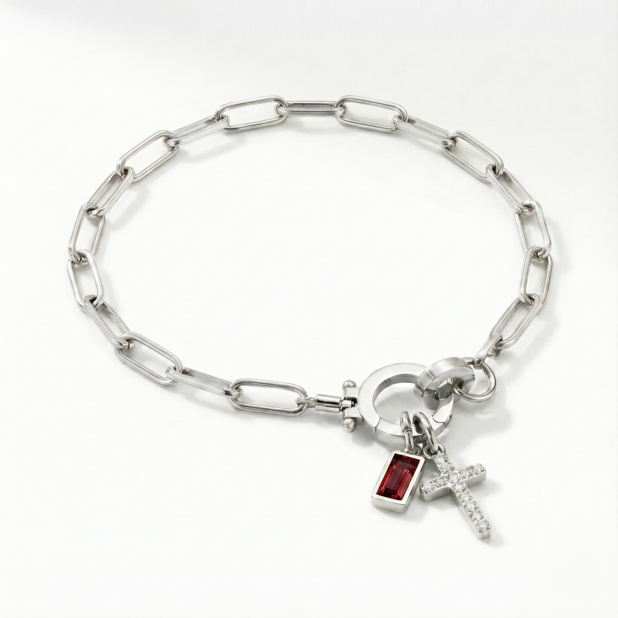 AX Paperclip-armband med Födelsesten och Korsberlock