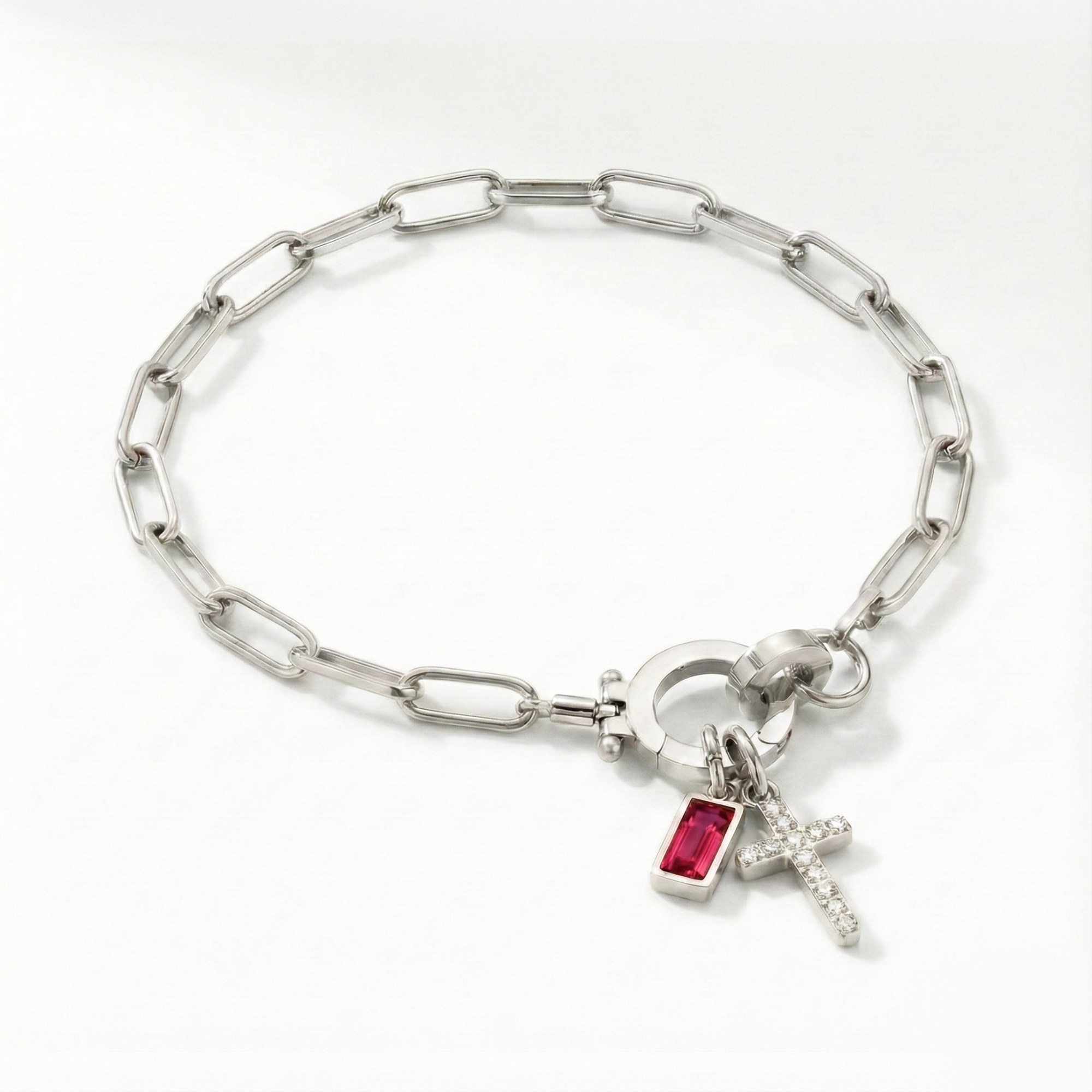 AX Paperclip-armband med Födelsesten och Korsberlock