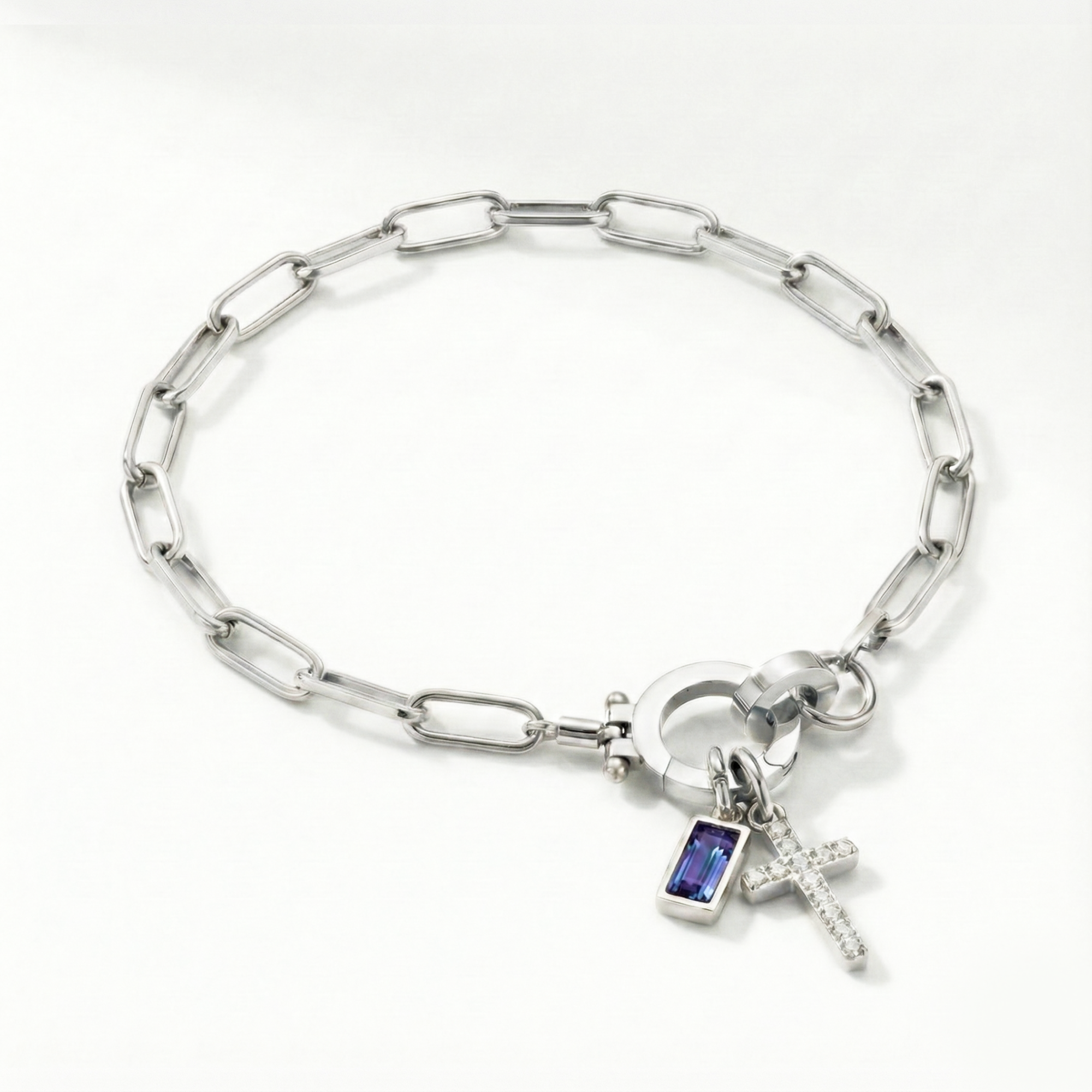 AX Paperclip-armband med Födelsesten och Korsberlock