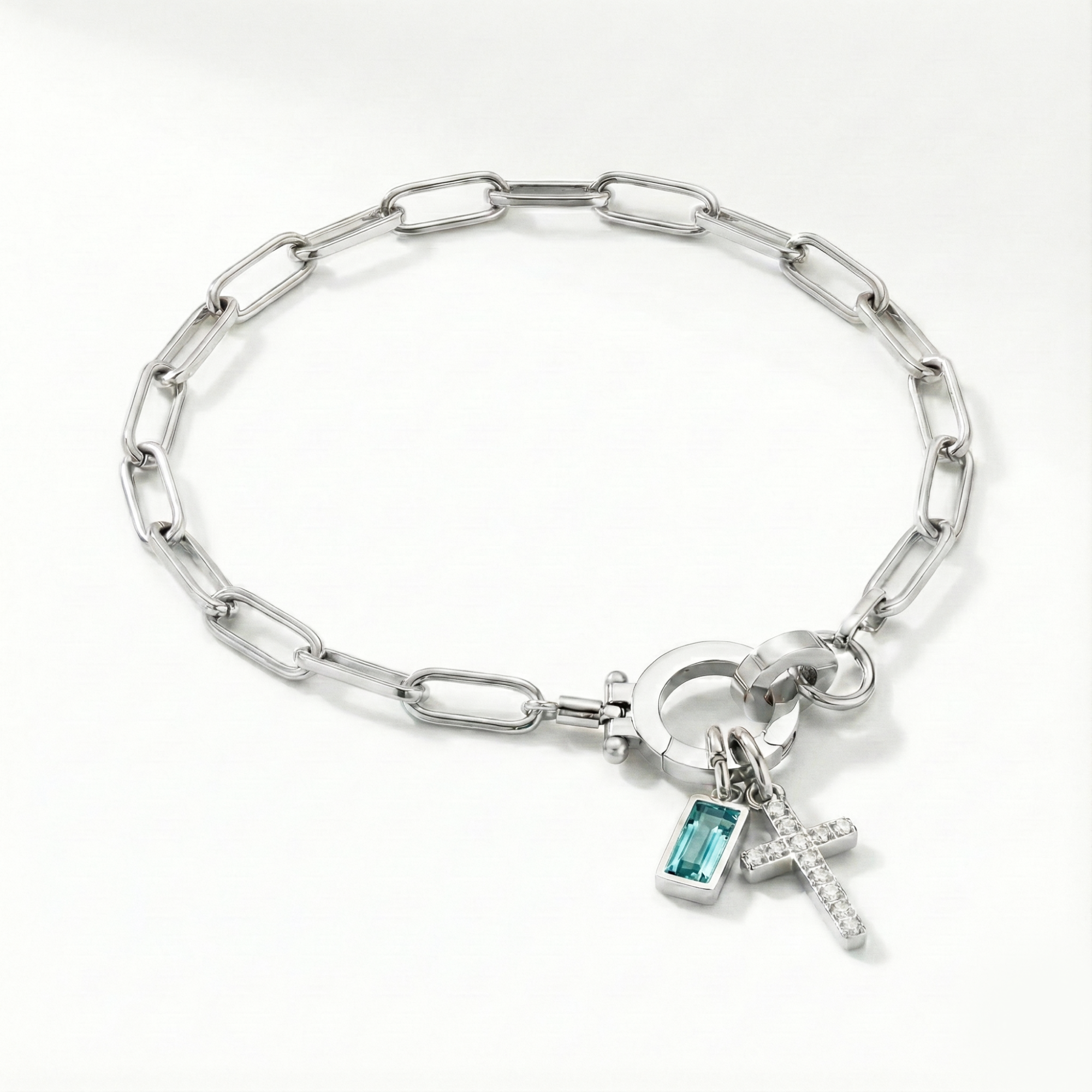 AX Paperclip-armband med Födelsesten och Korsberlock