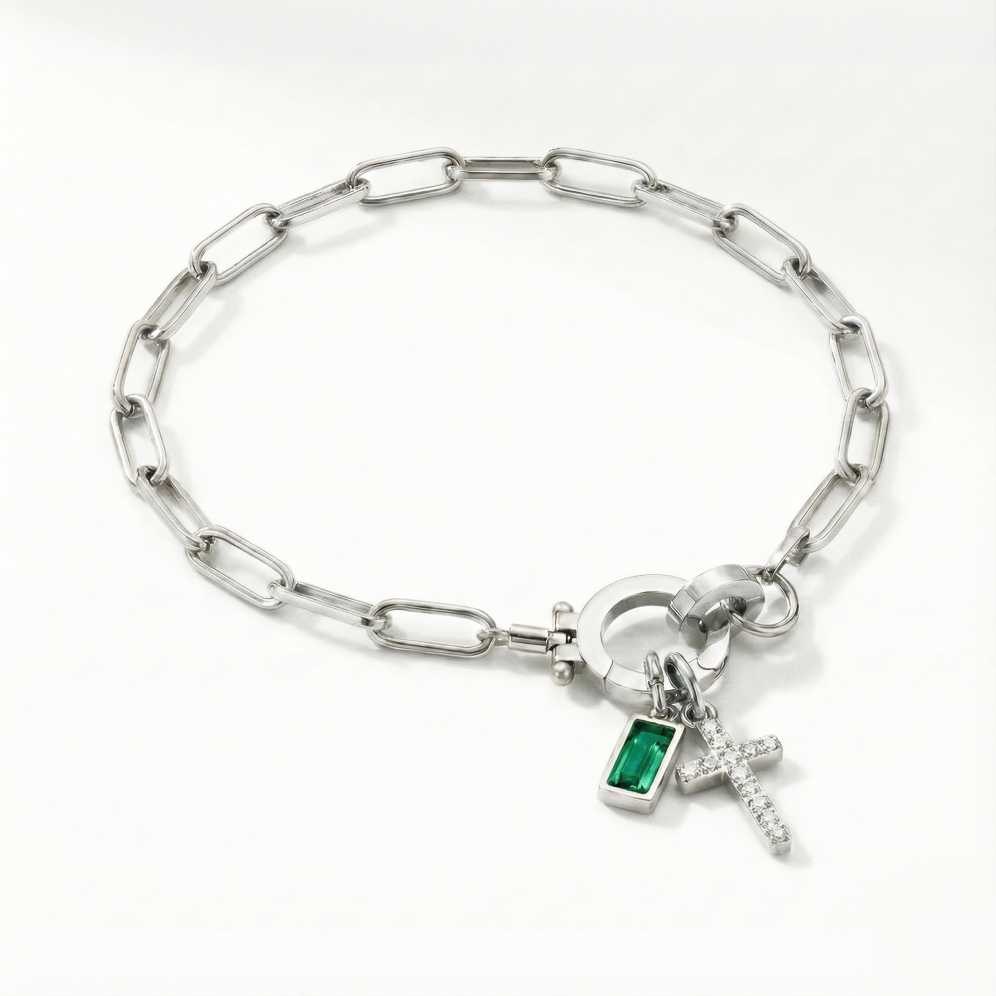 AX Paperclip-armband med Födelsesten och Korsberlock