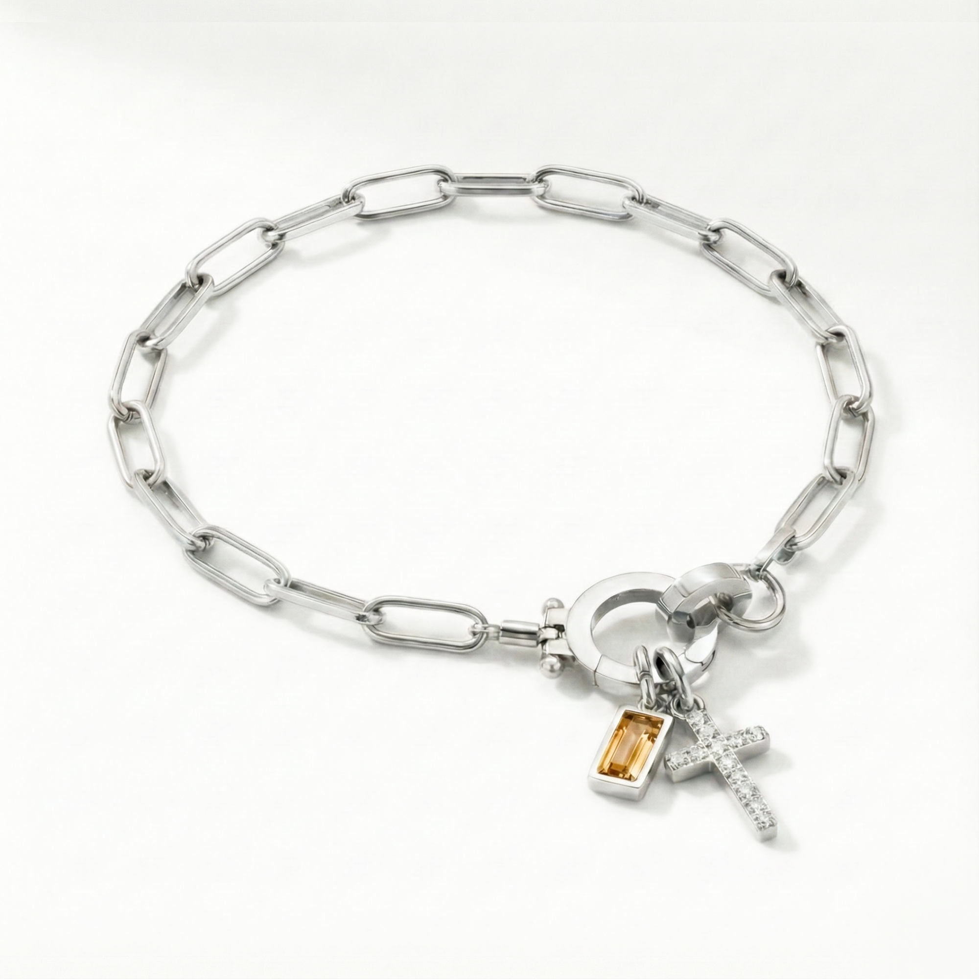 AX Paperclip-armband med Födelsesten och Korsberlock