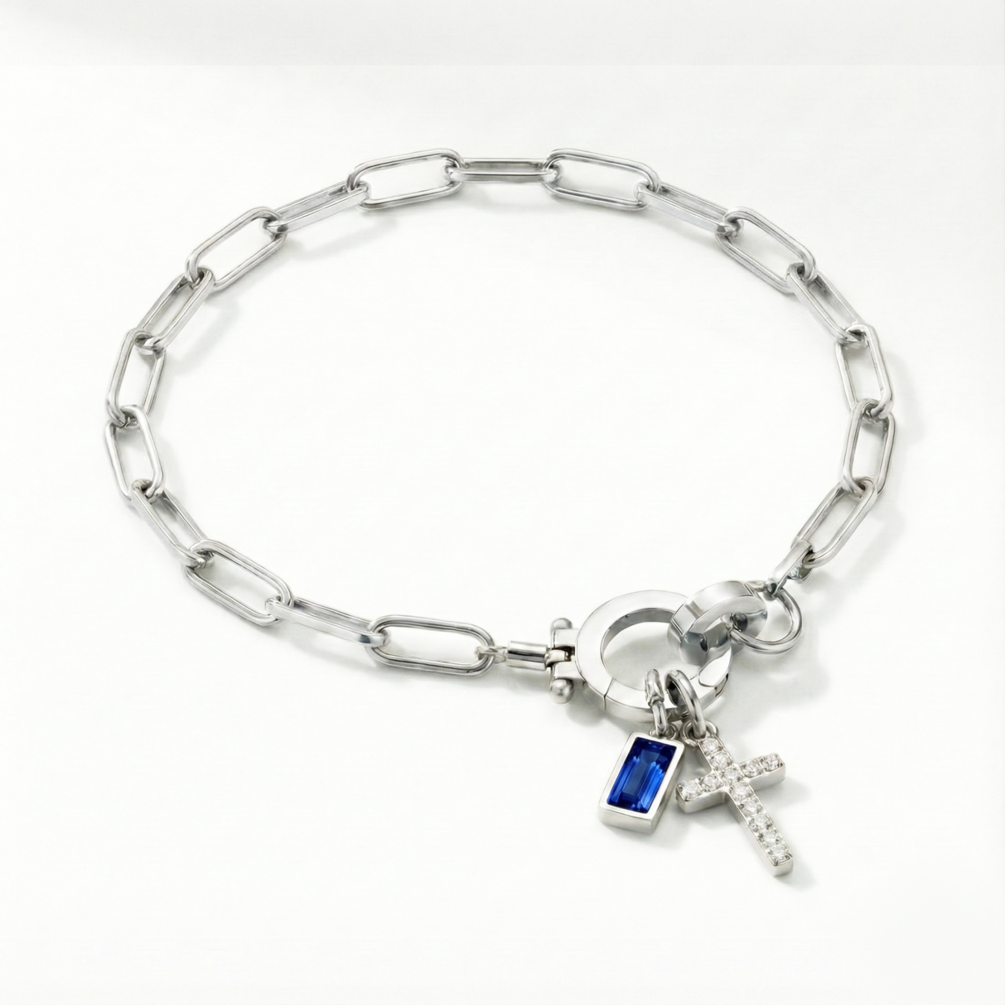 AX Paperclip-armband med Födelsesten och Korsberlock